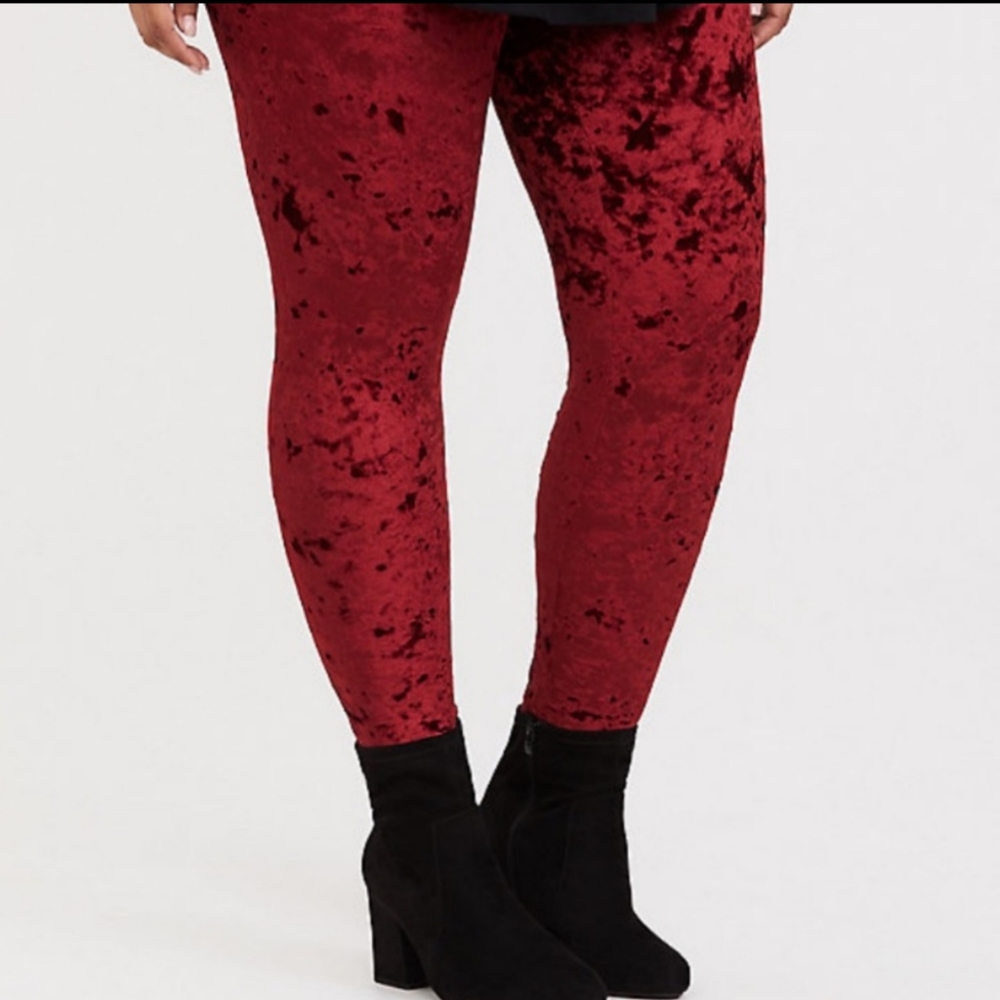 RED LATTICE VELVET LEGGING - Picture 2 of 4